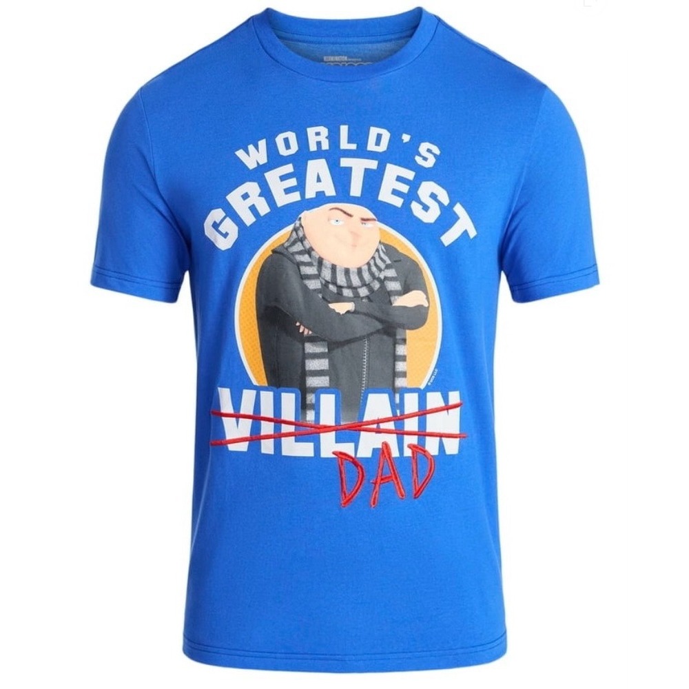 Minions Gru Worlds Greatest Dad Blue Graphic T-Shirt Mens Small NWT Mad Engine